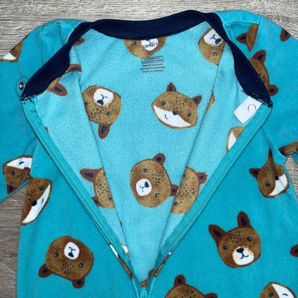 Carter’s Fleece Footed Pajama’s 4T | Bear Fleece Pjs 4T | Fox Pjs 4T Teal Blue - Picture 7 of 11